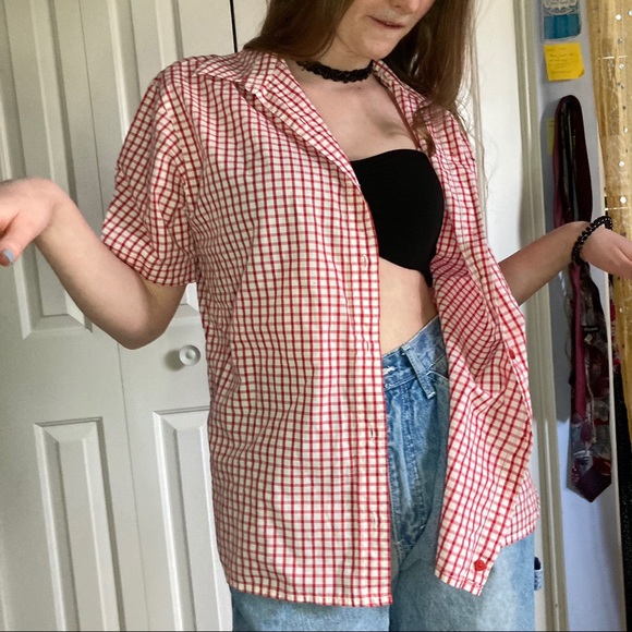 vintage res and white gingham button up - Picture 3 of 4